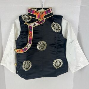 Kids, Tibetan traditional brocade top, Losar - black/white. Size: 1.